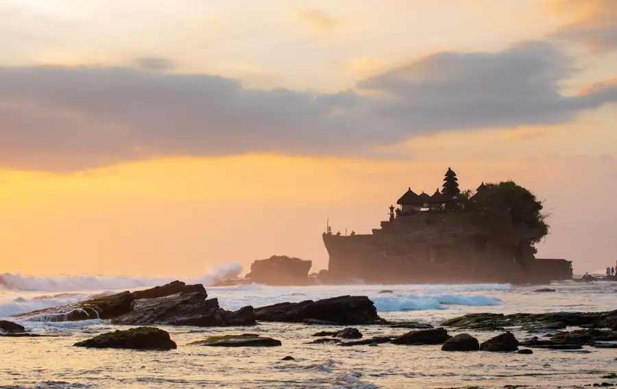 A Bali sea temple at sunset